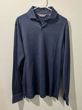Daniel Cremieux Men's Long-Sleeve Polo in Navy with Micro Dot